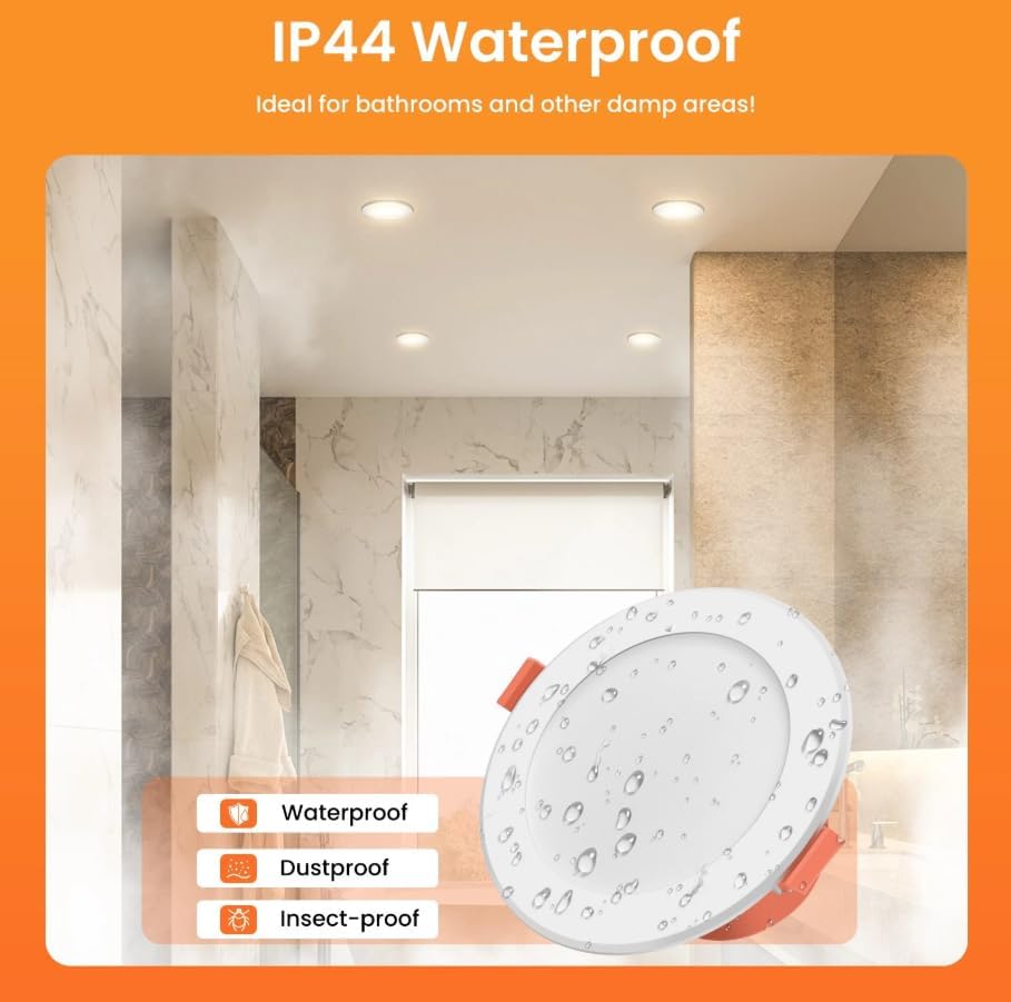 10W LED Recessed Downlight 90mm Cut Out 3CCT Dimmable TRIAC IP44 IC-4 Rated