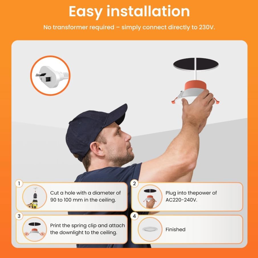 10W LED Recessed Downlight 90mm Cut Out 3CCT Dimmable TRIAC IP44 IC-4 Rated